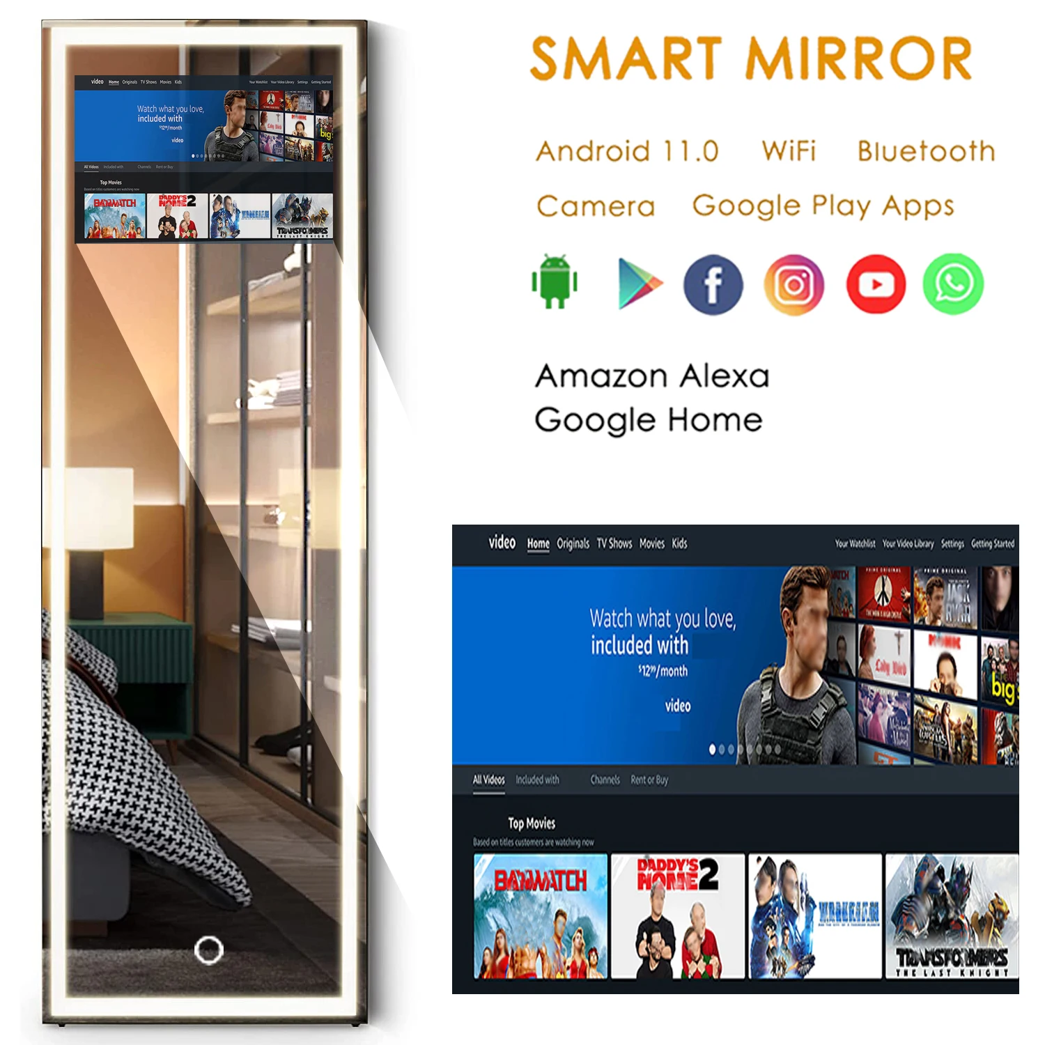 Умное зеркало для макияжа со светодиодной подсветкой 2023