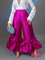 s 4xl womens ruffle wide leg purple pants high waist flare pants plus size shiny fuchsia fashion streetwear women