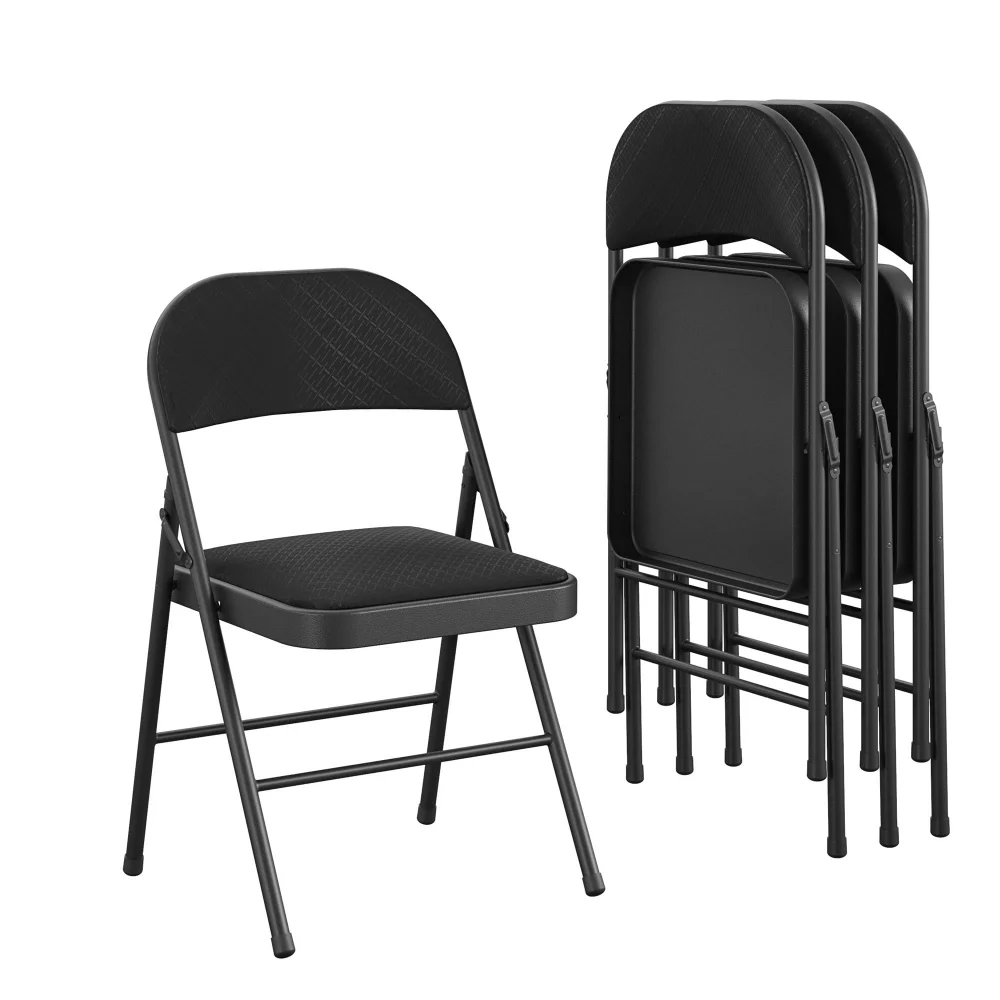 

Premium Fabric Padded Metal Folding Chair, Double Braced, Black, 4-Pack Office Chair