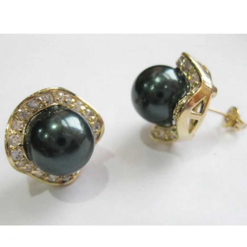 

Boucle d'oreille en perles rondes noires et cristal, bijoux à la mode, noble, 8mm, 18kgp, livraison gratuite, vente en gros