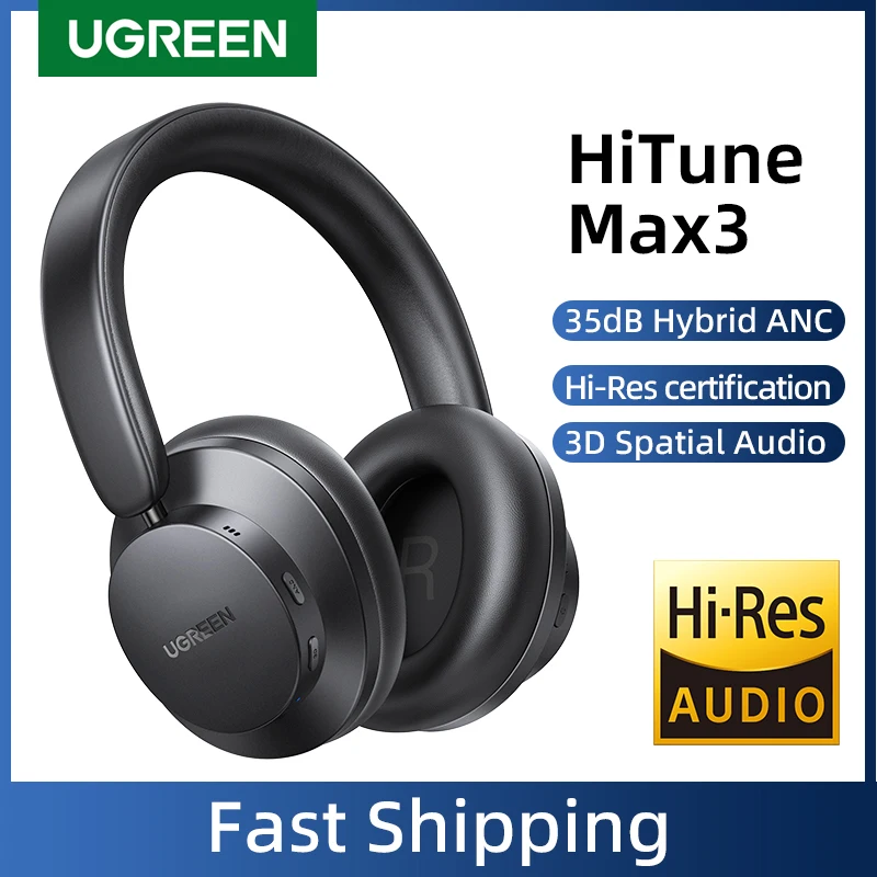 

UGREEN HiTune Max3 Hybrid 35dB ANC Active Noise Cancelling Headphones Wireless Over Ear Bluetooth Earphones, 3D Spatial Audio