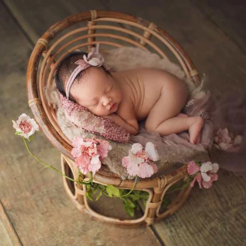 Newborn Photography Props Baby Handmade Bamboo Basket Seat Photography Chair with Sofa Baby Photo Studio Photography Accessories