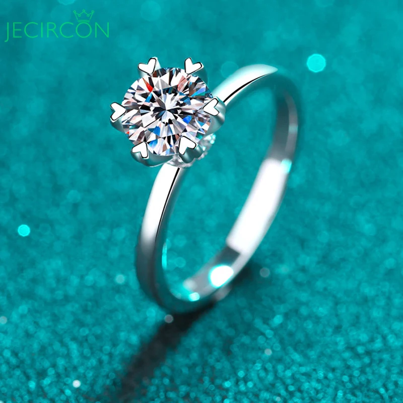 

JECIRCON Women Moissanite Engagement Ring 925 Sterling Silver Heart-shaped 0.5/1 Carat Ring pt950 Gold-plated Wedding Jewelry