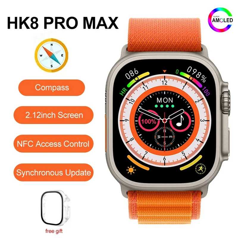 

AMOLED Screen HK8 Pro Max Ultra Smartwatch 49mm 2.12 Inch 485*520 Bluetooth Call NFC Compass Men Smart Watch 2023 Sport Watches