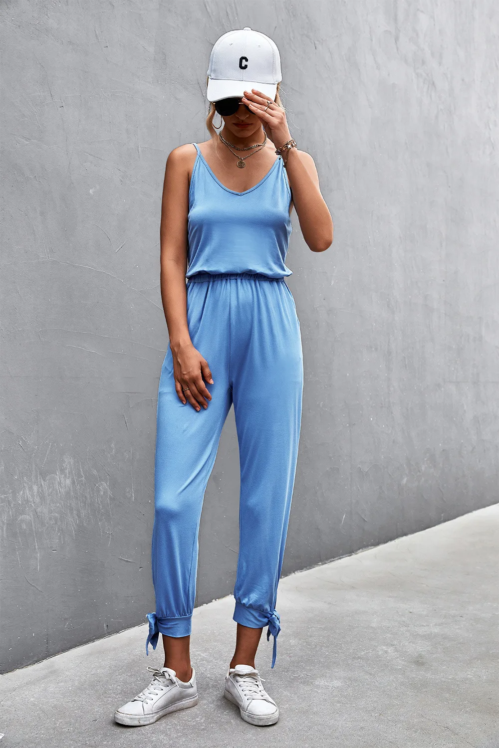 

Missuoo 2023 Summer New Solid Color V-Neck Elastic High Waisted Sling Jumpsuits For Women Daily Going Out Casual Jump Suits