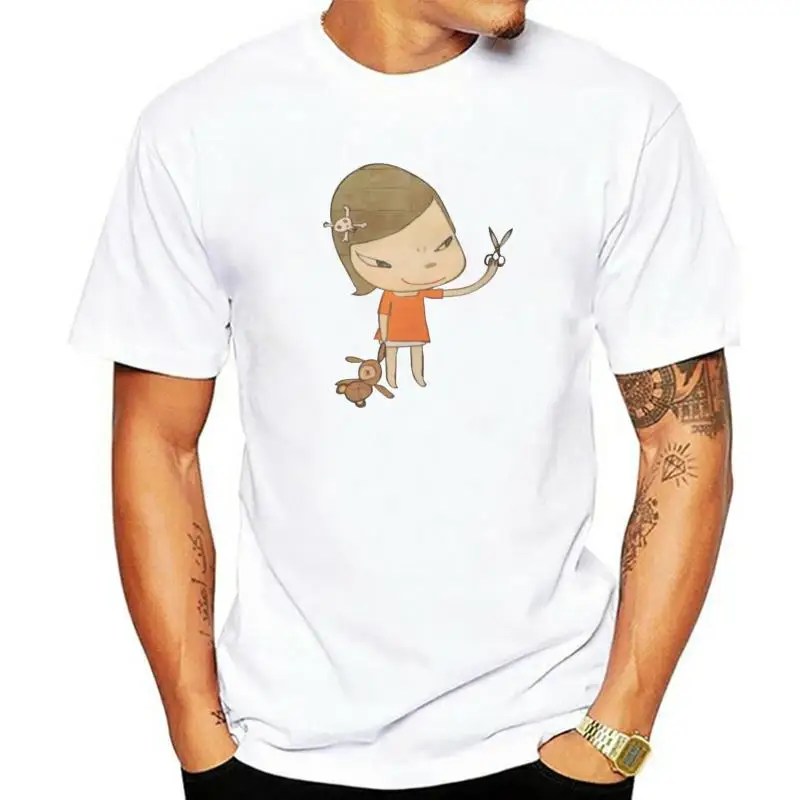 

Мужские футболки Yoshitomo Nara с японским аниме, забавная хлопковая футболка с коротким рукавом, футболка для художественной выставки 2021, оригин...