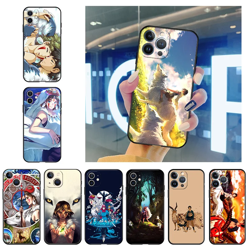 

Phone Case for iphone 14 7 8 Plus 11 12 13 Pro XS Max 14Plus Mini XR 6s SE X Princess Mononoke Anime Soft Black Silicone Cover