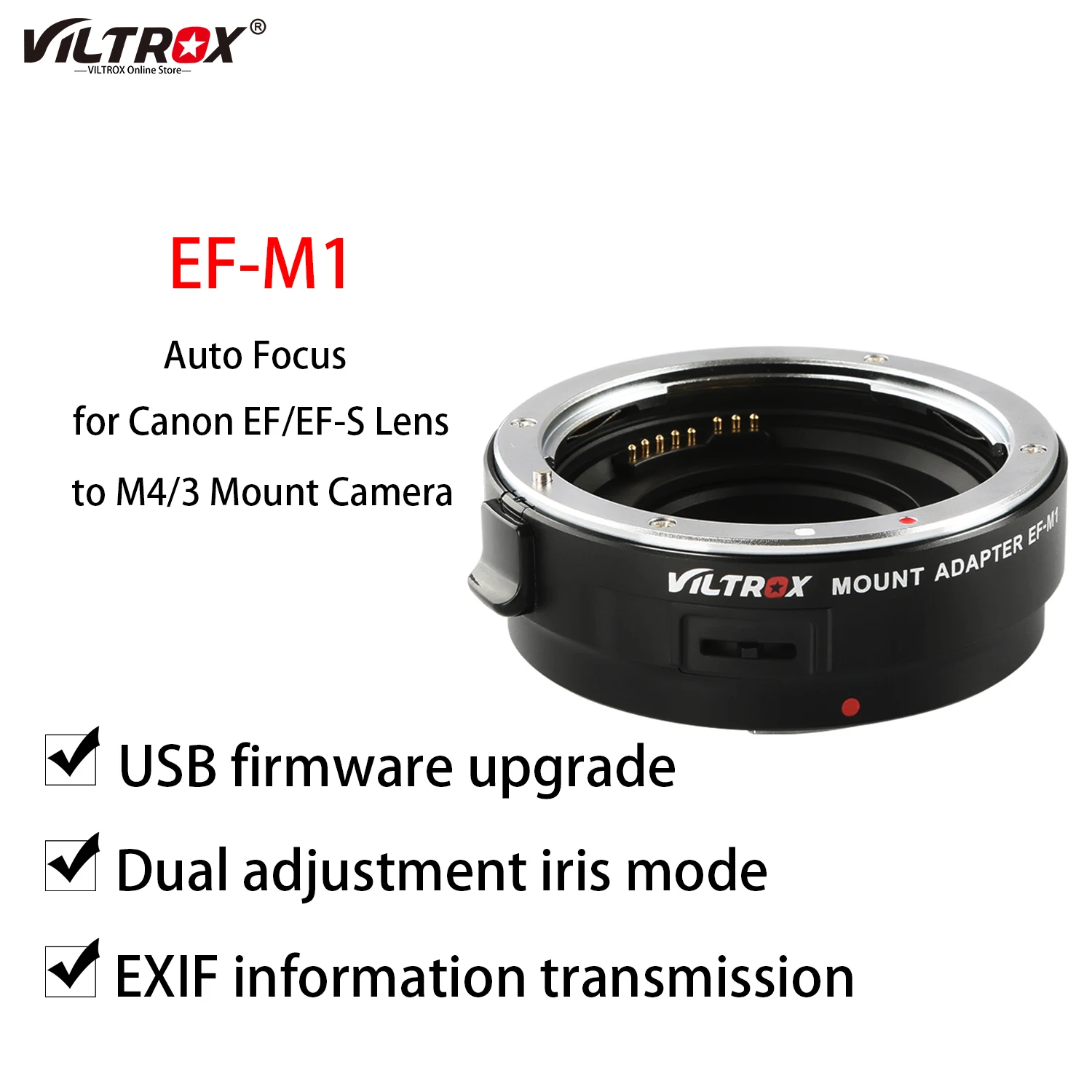 

Viltrox EF-M1 Lens Adapter Ring Mount AF Auto Focus for Canon EF/EF-S Lens to M4/3 Mount GH5 GH4 GX85 Olympus E-M5 II E-M10 III