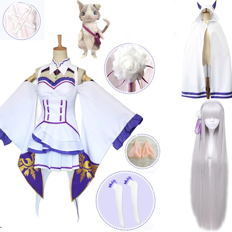 

Kostum Cosplay Anime Re Zero Kara Hajimeru Isekai Seikatsu Emilia Kostum Halloween Untuk Gaun Wanita Pakaian Wig Pakaian