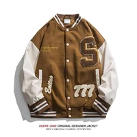 couples new american retro leather sleeves men and women loose trend baseball uniforms embroidered hip hop jacket jacket men