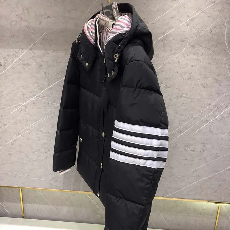 Men New White Duck Down Jacket Warm Solid Hooded Down Coats Fashion Brand Design Business Casual Parka Women TB Down Jacket