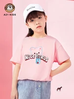 a21 girls knitting t shirts for summer 2022 kids clothing fashion casual short sleeves cartoon tees childrens cute pattern tops