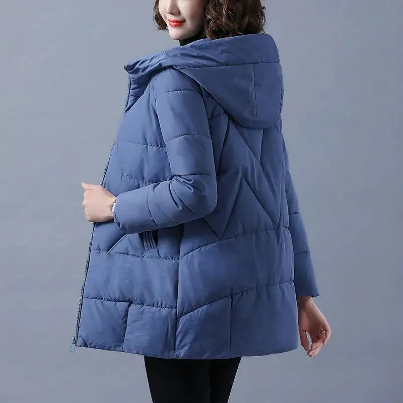 2023 Women Mid-Length Padded Coat New Loose M-4XL Down Cotton Jacket Winter Parkas Hooded Jackets Female Coats Casual Outerwear