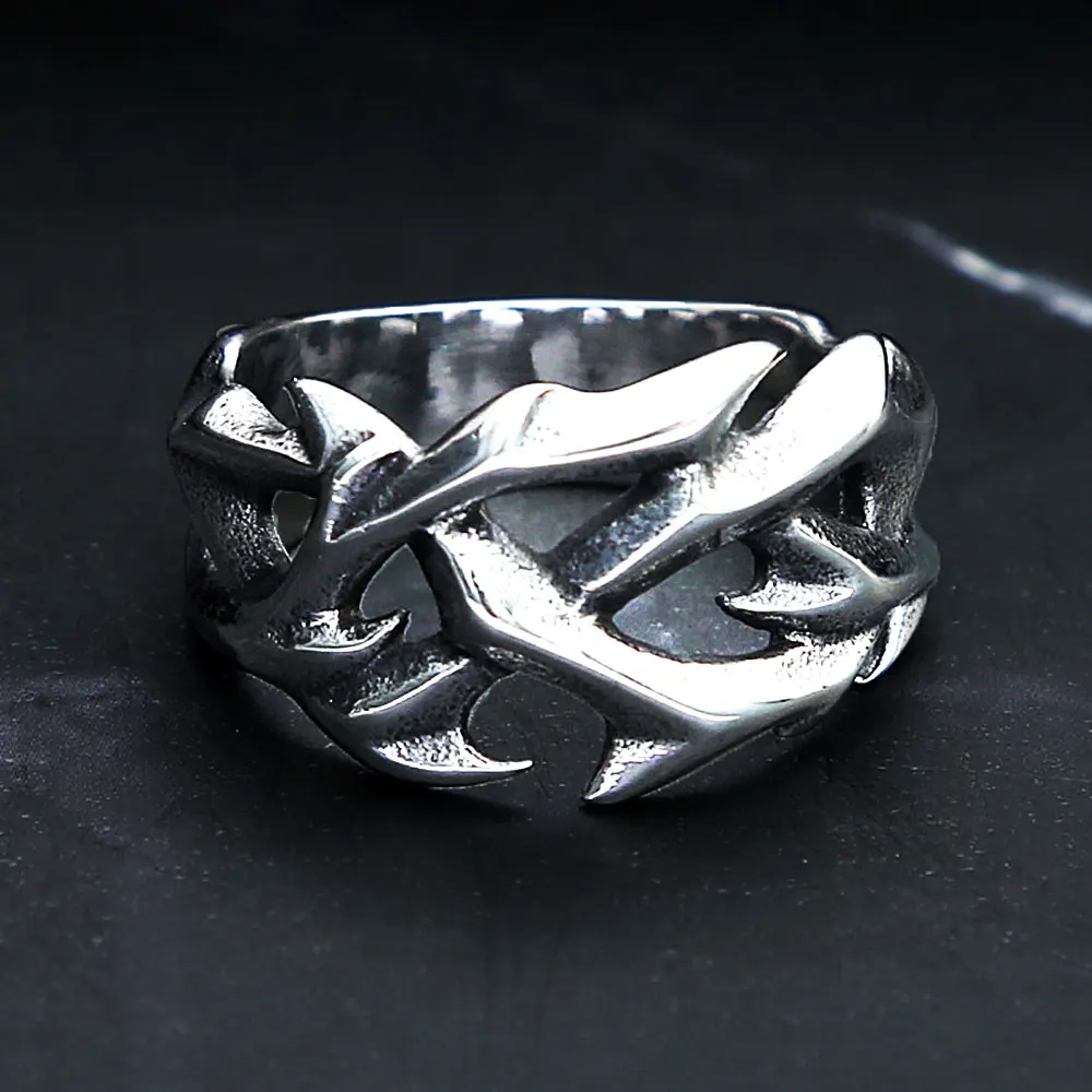

Vintage Hollow Out Irregular Round Thorns Ring Punk Biker Rings For Women Men Stainless Steel Viking Jewelry Wedding Party Gifts