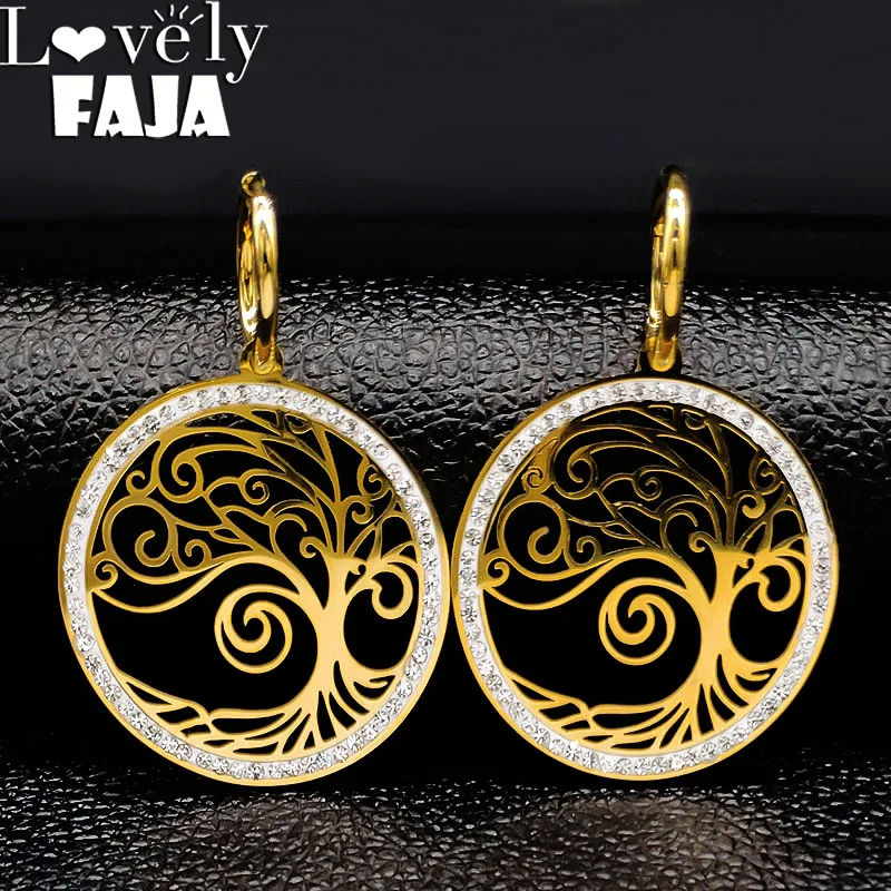 Женские круглые серьги из нержавеющей стали с кристаллами | Украшения и