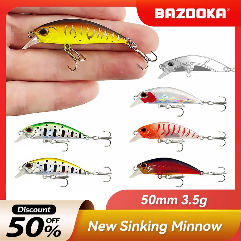 

Bazooka Sinking Minnow Jerkbait Fishing Lure Hard Bait Jerk Crankbaits Laser Slow Wobbler Depth Carp Mini Bass Pesca Pike Winter