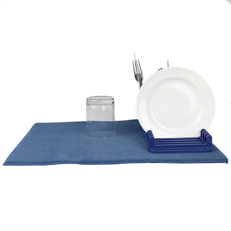 

3-секционная прочная пластиковая сушилка для посуды с супервпитывающим ковриком из микрофибры, сине-Индиго для кухонной столешницы вашего дома.