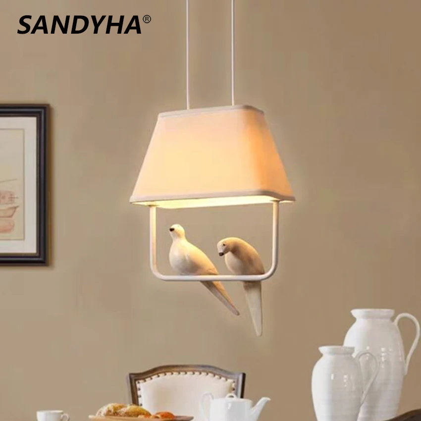 SANDYHA Simple Japan Style Chandeliers Bird Pendant Lights Hanging Lamps for Ceiling Light Study Dining Room Birdcage Home Decor