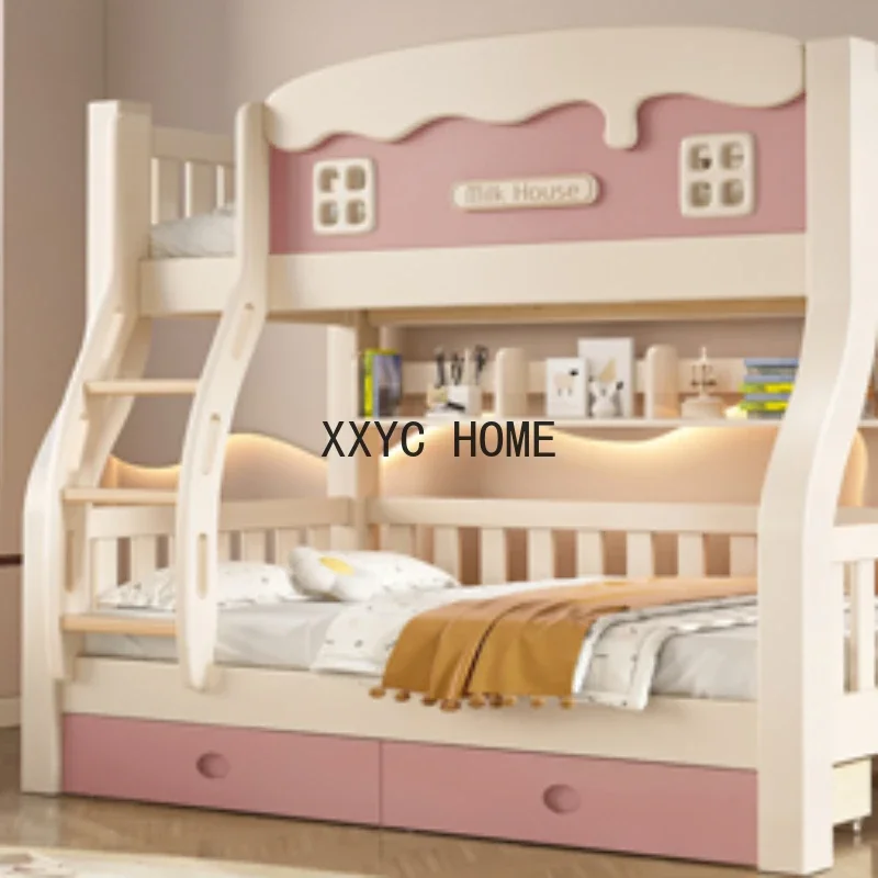 Двухслойная двухъярусная детская кровать из массива дерева современная для