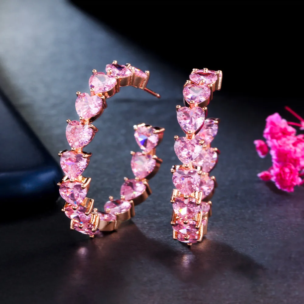

WPB Original Design Pink Diamond Heart Earrings Shining High Carbon Diamond C-Shaped Stud Earrings Women Luxury Jewelry Gifts