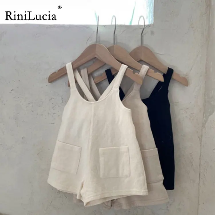 

RiniLucia Children Jumpsuit 2022 Summer New Solid Sleeveless Cotton Boys and Girls Loose and Comfortable Casual Straps Pants