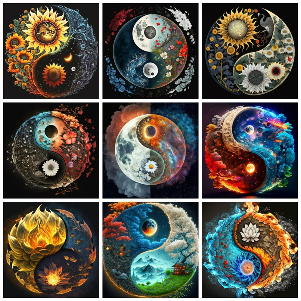 Momoart Полный Круглый Дрель Набор Для Алмазной Живописи - Тай Чи Луна Классический