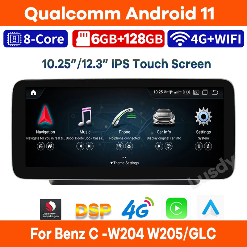 

10.25"/12.3" Android 11 Qualcomm 6GB+128GB 8 Core Car Multimedia Player GPS Radio for Mercedes Benz C Class W204 W205 GLC