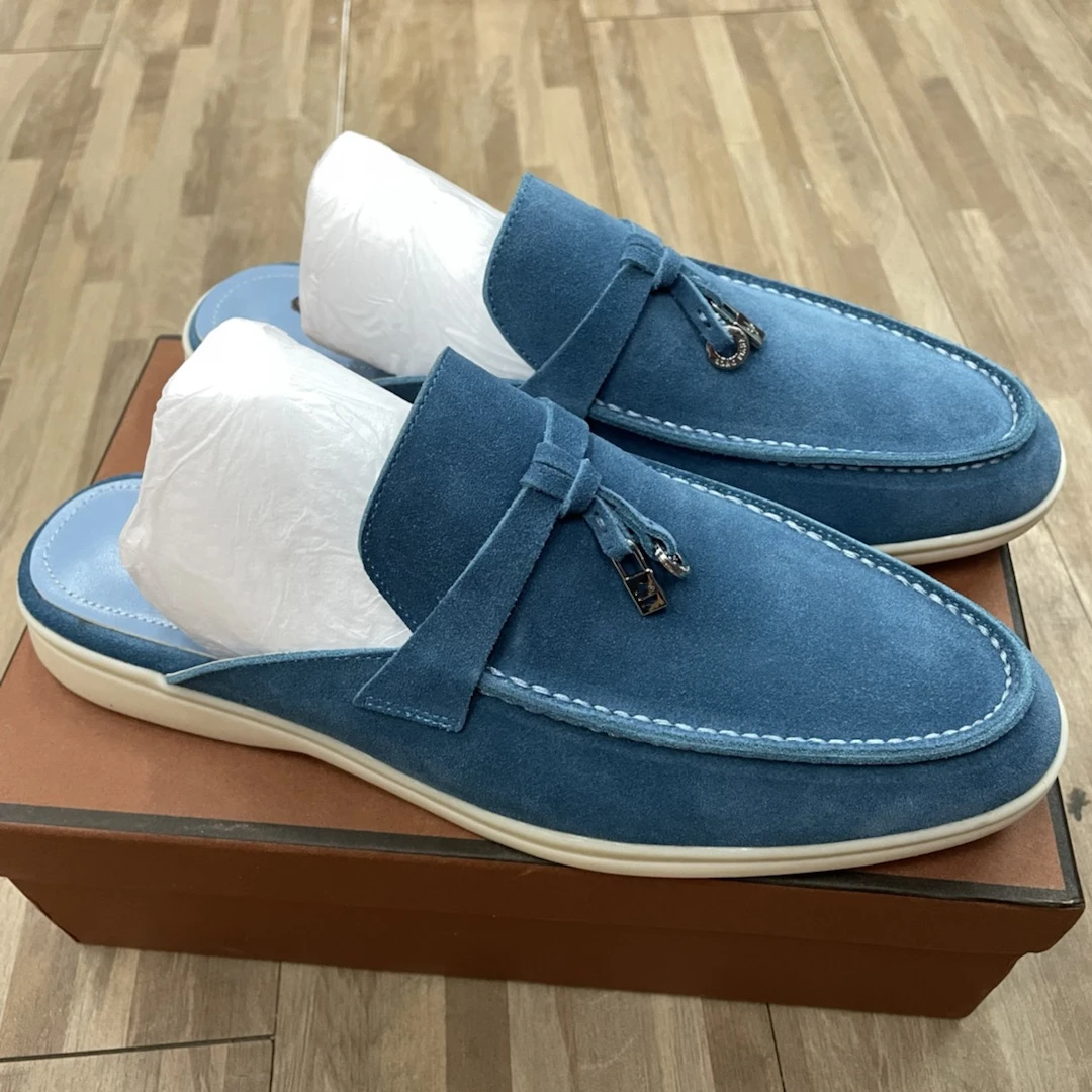 Top Quality LP 2022 Summer New Round Head Flat Slippers Pendant Ladies Fashion Comfortable Lok Fu Wool Casual Women Sandals