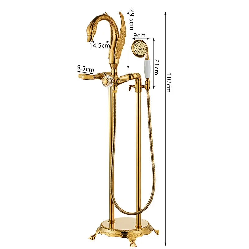 Фото Quyanre Gold Swan напольный смеситель для ванны напольный кран для ванной комнаты черный хром смеситель для ванны и душа смеситель для ванной комнаты №4