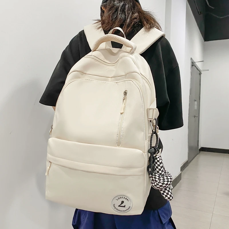 

New Multi-pocket Cute Nylon Backpack Large Capacity Solid Color Women Schoolbag Brief Insert Buckle Laptop Backpacks