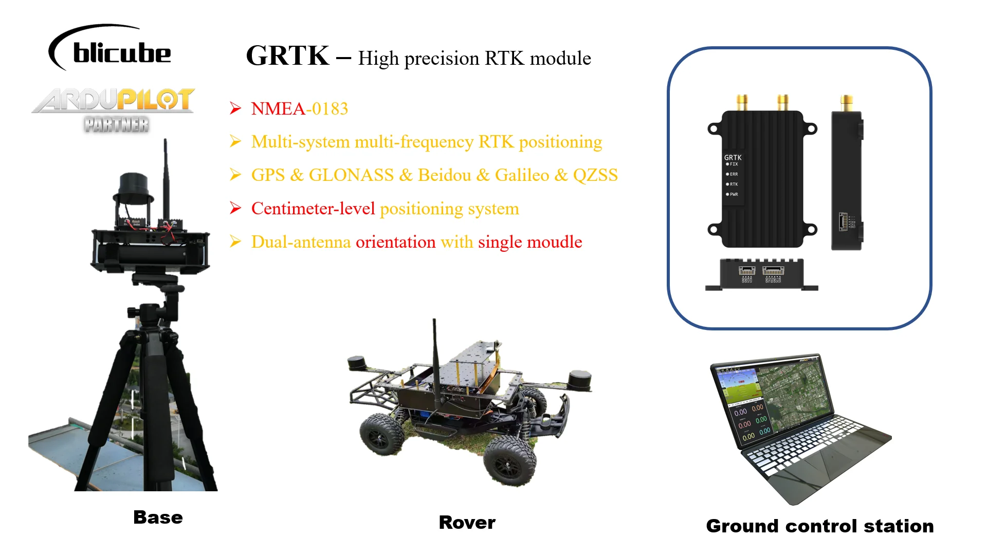 GRTK GPS/BDS/GLONASS/Galileo All-constellation Multi-frequency High Precision RTK and Heading System for UAV/pixhawk/ardupilot