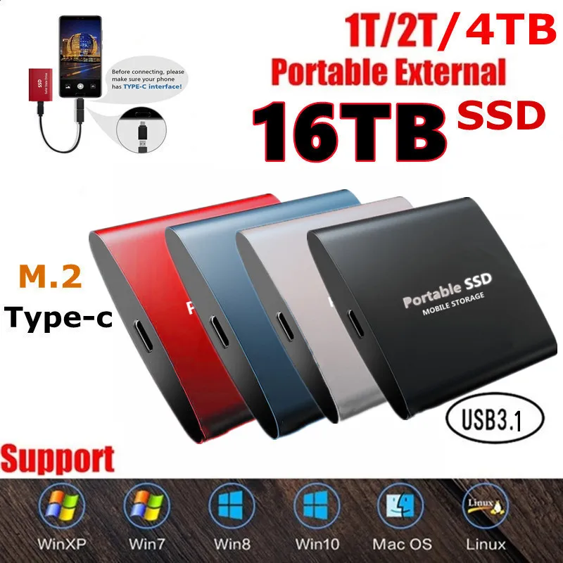 

Твердотельный накопитель M.2 SSD, 16 ТБ, 2 ТБ, портативный накопитель для компьютера, USB 3,0, твердотельный диск