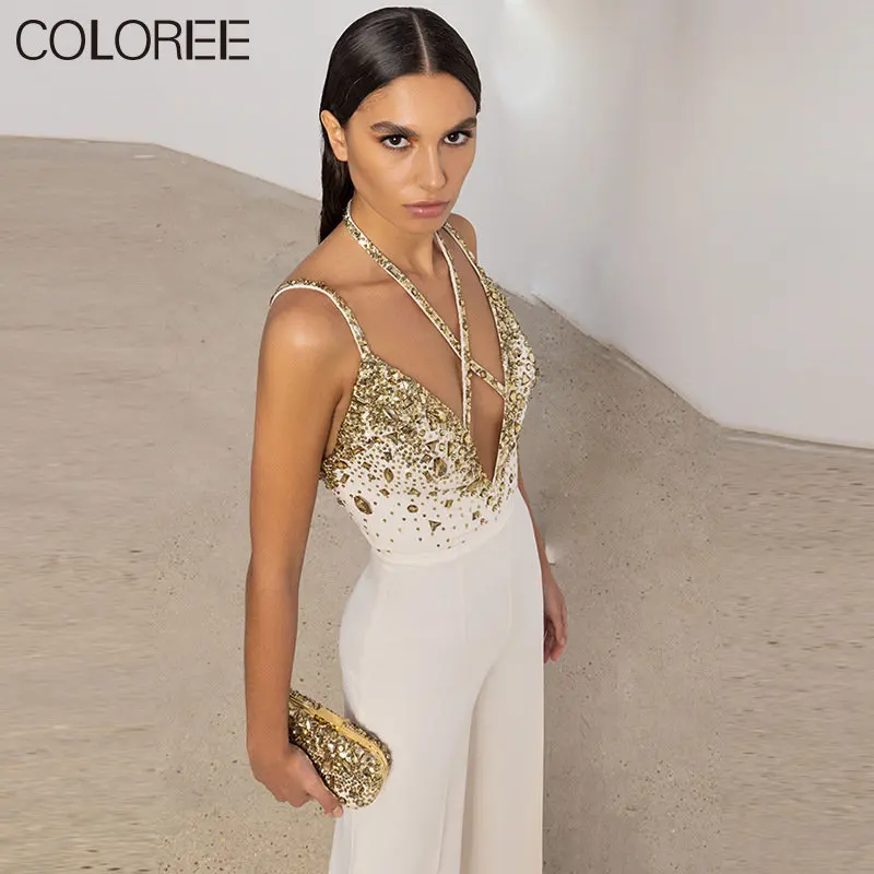 

Женский комбинезон с блестками, Роскошный дизайнерский комбинезон ручной работы с бисером и V-образным вырезом, лето 2023