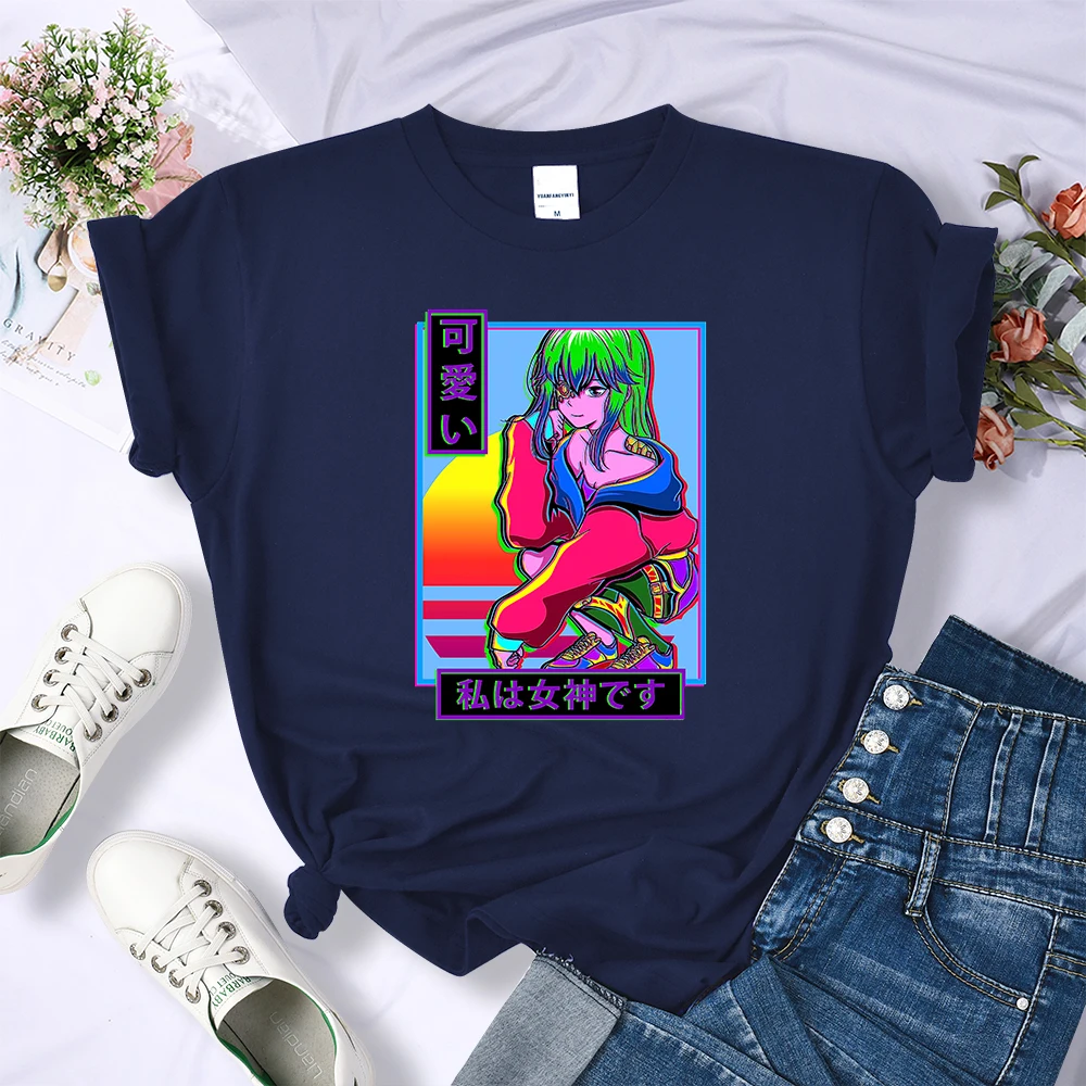 

Женская Винтажная Футболка Kawaii Sunset Girl Y2K, крутой модный кроп-топ, уличная футболка в стиле хип-хоп, Спортивная дышащая женская футболка