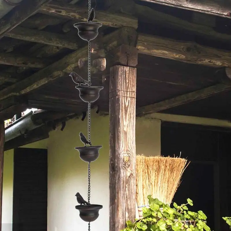 

Metal Rain Chain Birds And Cups Rain Catcher Rain Chimes With Attached Hanger Roof Decoration Downspout Tool Home Decor Tools