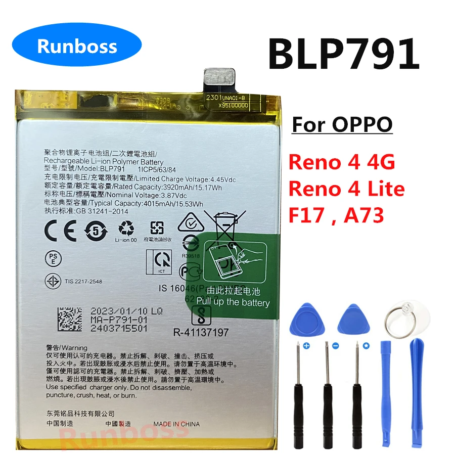 

New Original 4015mAh BLP791 Battery For Oppo Reno4 4G CPH2113 , Reno 4 Lite CPH2125 , F17 CPH2095 , A73 CPH2099