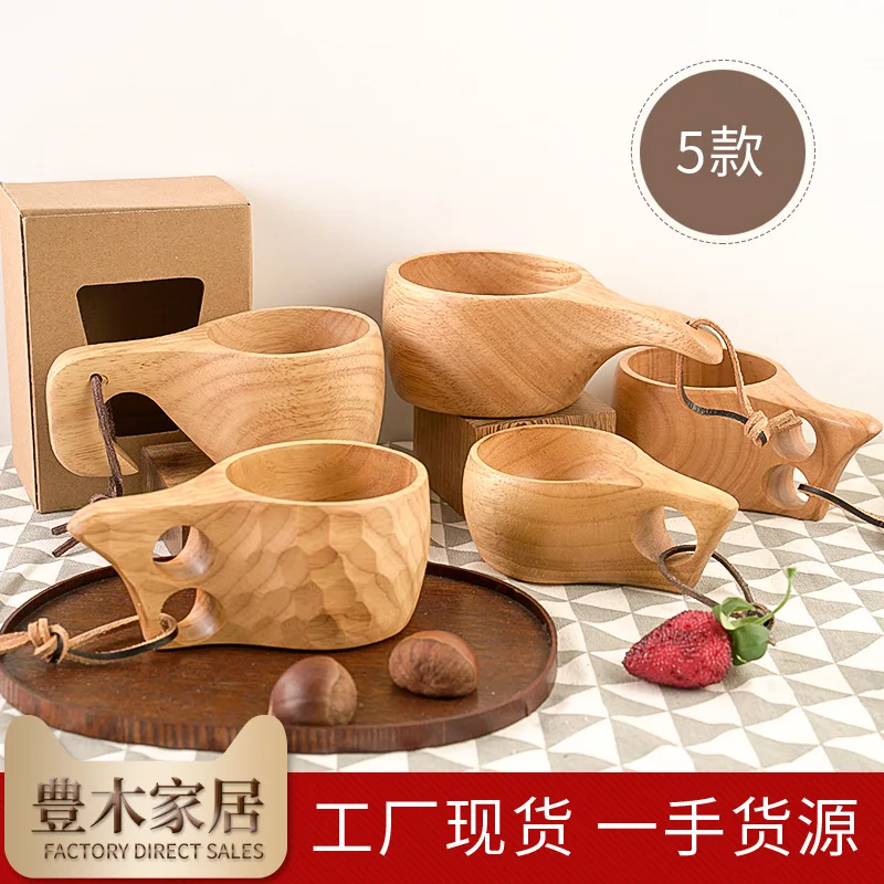 

Best selling rubber wooden water cup Japanese wooden milk cup lanyard with wooden cup breakfast cup