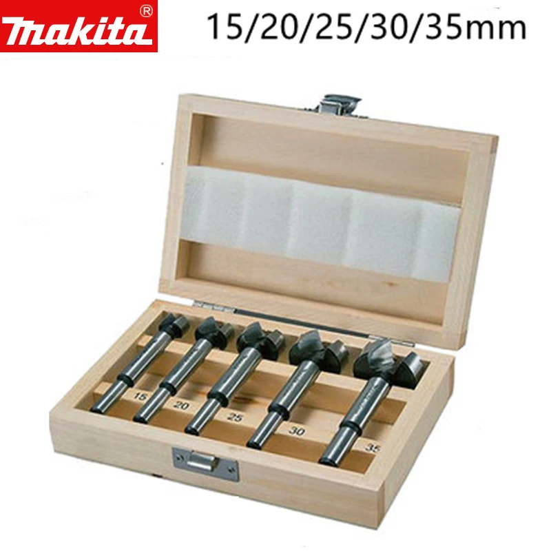 Makita-Juego de brocas de madera Forstner, D-47357, 5 piezas, tablero de carpintería, sierra de agujero, perforadora, sobremesa de madera, 15mm, 20mm, 25mm, 30mm, 35mm