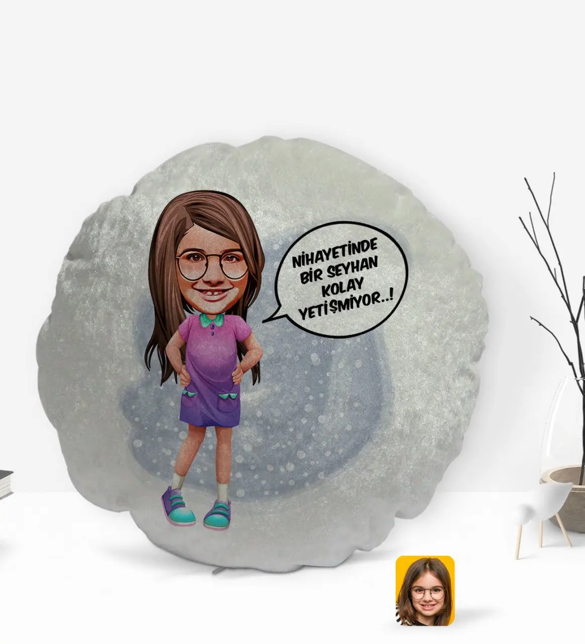 

Персонализированная женская, детская, Nihayetinde, карикатура, круглая декоративная подушка, украшение yastлинии-5