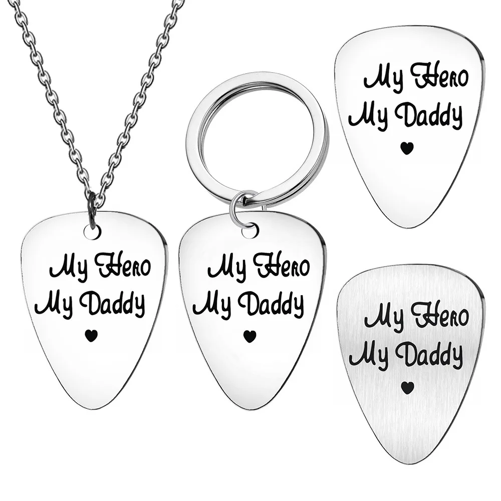 2022 Некоторый Петелька из Нержавеющей Стали для Гитары Ожерелье Семейный Брелок-Ключ Мой Герой Папа Музыкальные Инструменты Поставки Подарок на День Отца.