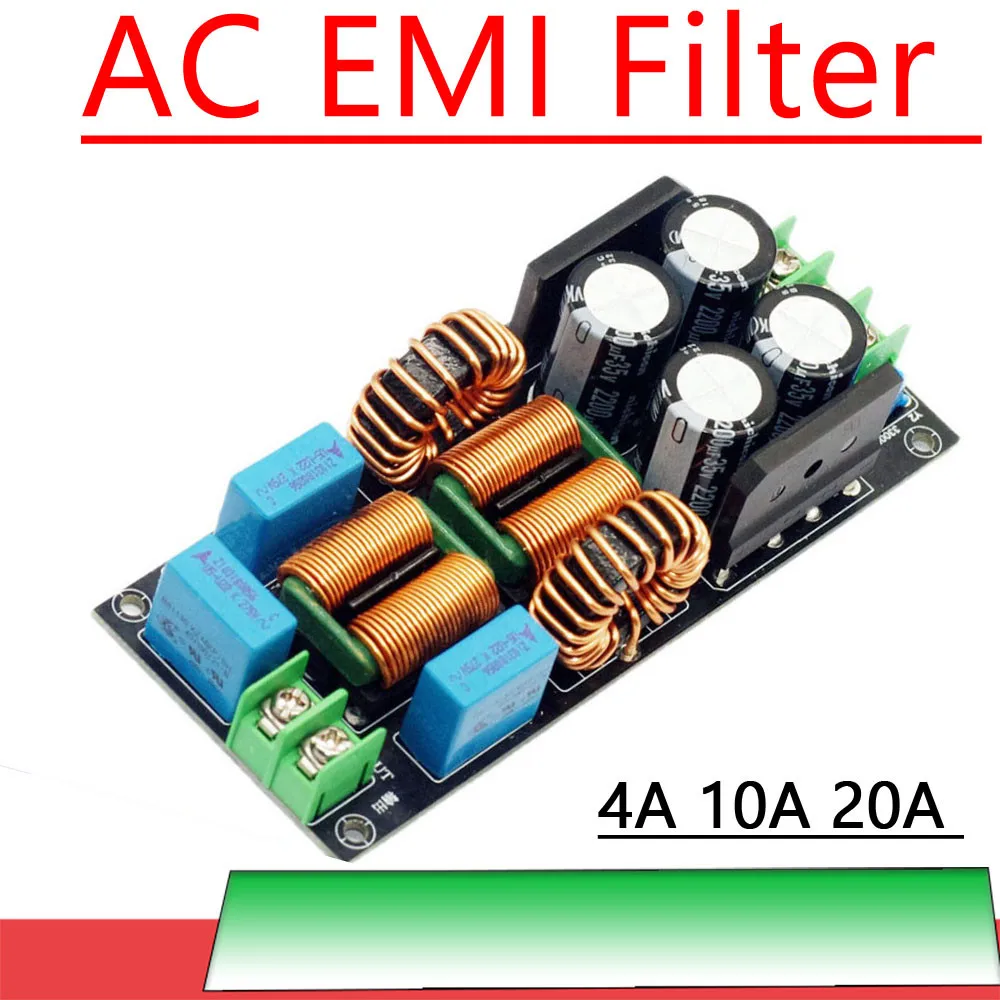 

4A 10A 20A AC EMI Filter Audio Power Amplifier EMC EMI Electromagnetic Interference Purify Power DC Differential Mode Common