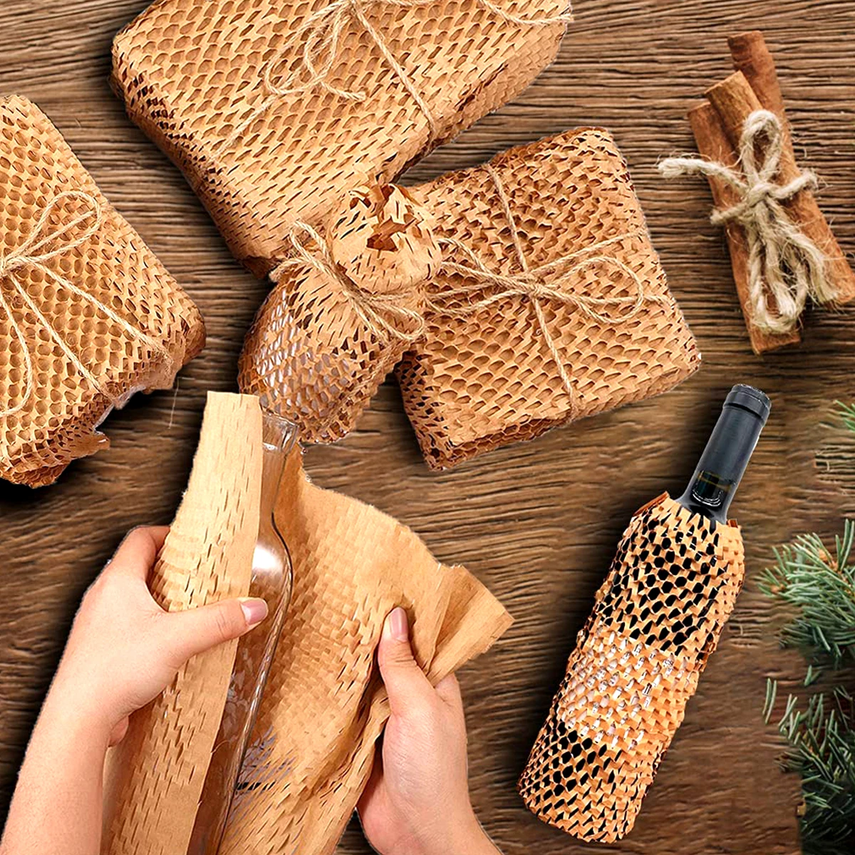 

Cushioning Wrap Paper For Packing Business Craft Gift Flower Wrapping Breakables Moving House Vintage Wood Color Honeycomb Paper