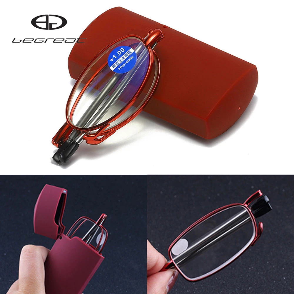 

BEGREAT Fashion Foldable Reading Glasses with Case Retro Prescription for Women Men +1.0 To +4.0 Men's Presbyopia Glasses