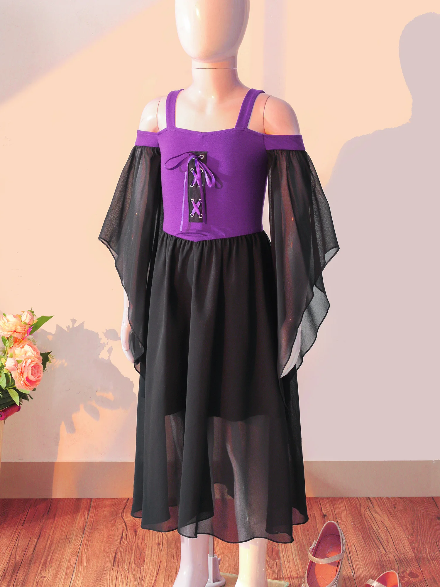 

Детское винтажное платье для девочек, костюм для косплея в стиле средневековой эпохи Возрождения и готики, кружевное платье с рукавами-бабочками и цветочным узором спереди, костюм на Хэллоуин