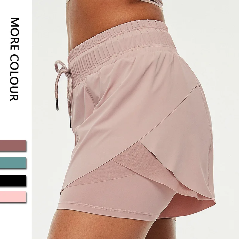Jenny&Dave Fake Two-Piece Fitness Anti-Light Yoga Shorts Bermuda Women 2023 Summer New Women's Drawstring Outdoor Sports Shorts
