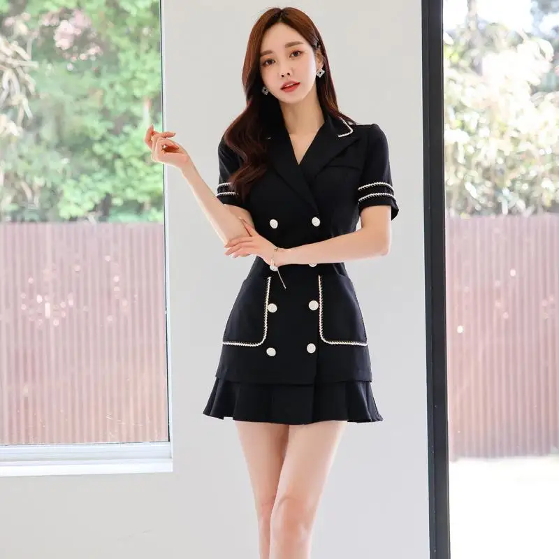 

Women Elegant Blazer Dress 2023 New Summer Black Korean Casual Double-Breasted Mini Dress Formal Office Business Party Dresses