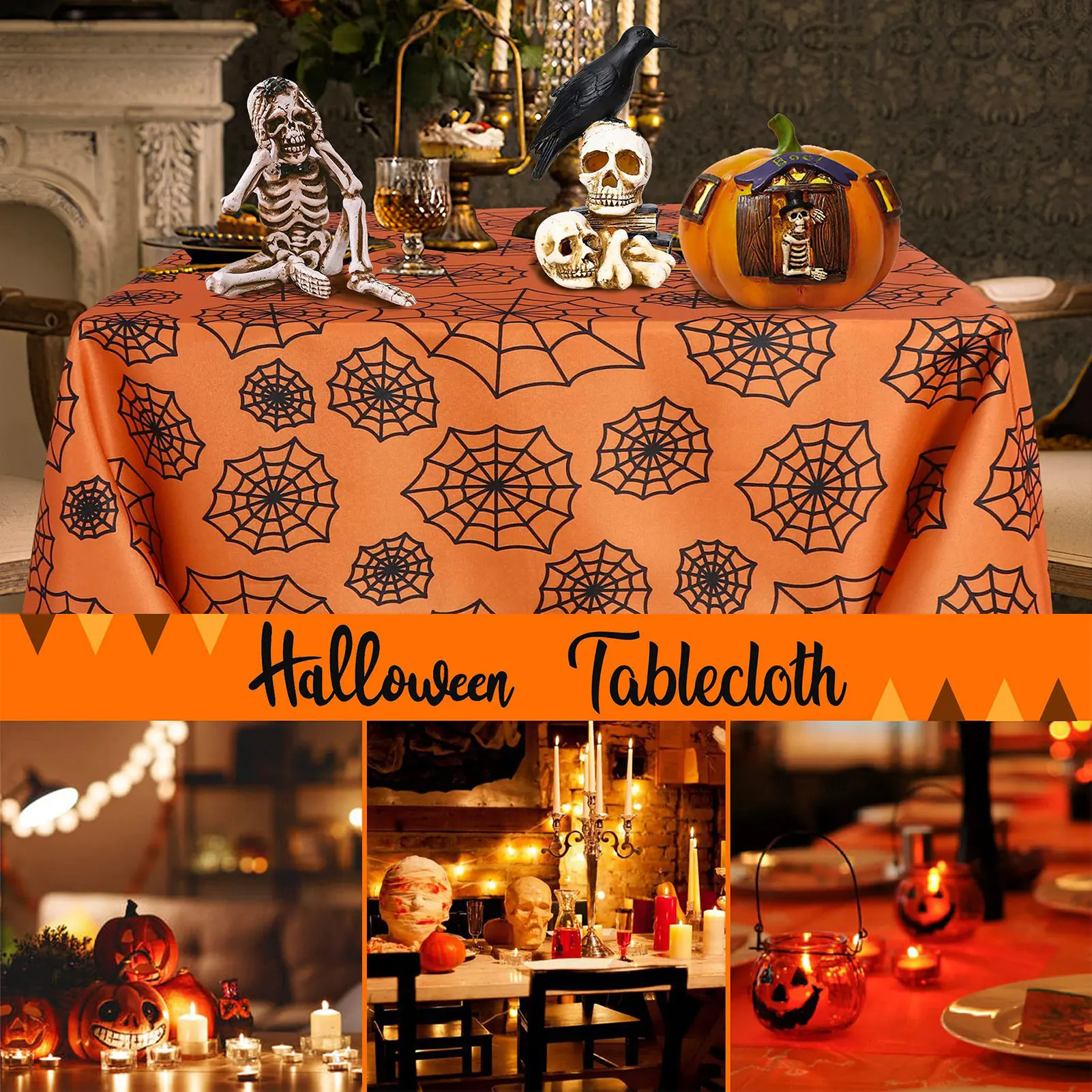 

Halloween Tablecloth Spider Web Tablecloth Horror Theme Waterproof Splash-proof Tablecloth Dinner Background Wall Layout Decor