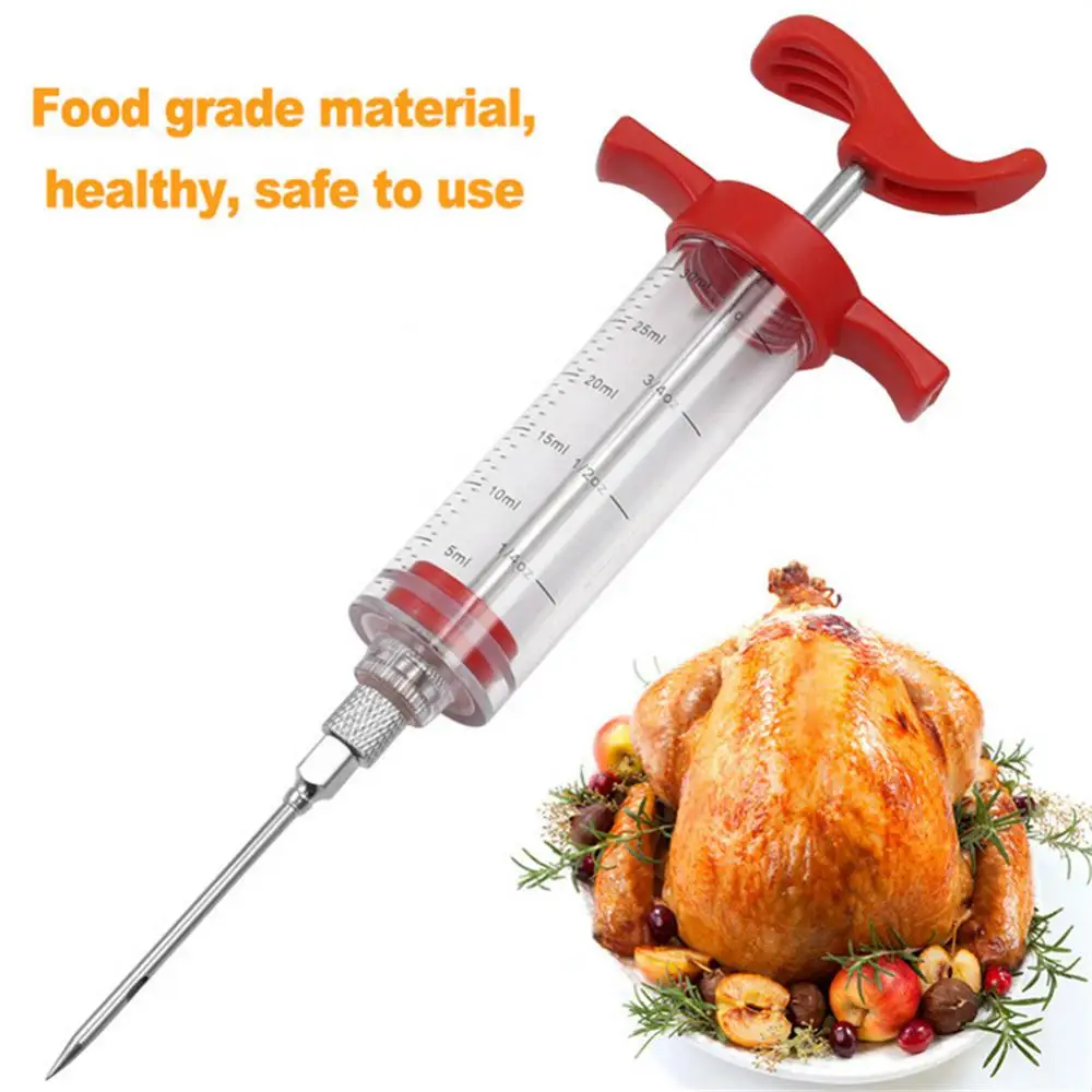 

With Hole Handle Bbq Meat Syringes Stainless Steel Needles Abs Plastic Turkey Syringe Durable Food Grade Pickling Needle Red 68g