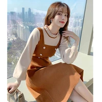 french knit dress womens 2021 fall new waist slimming small fake two piece mid length sweater skirt