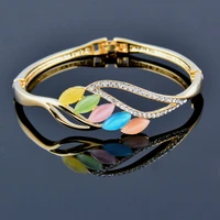 kioozol vintage colorful opal hollow leaf bracelet for women summer fashion party beach jewelry 2022 accessories 203 ko1